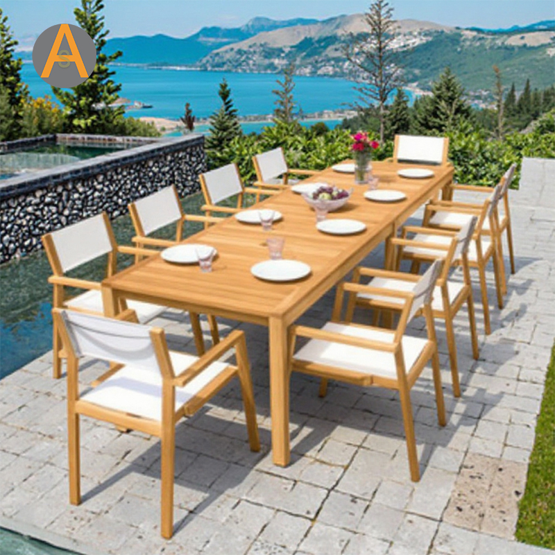 Sturdy Rectangular Teak Wood Outdoor Dining Table Set