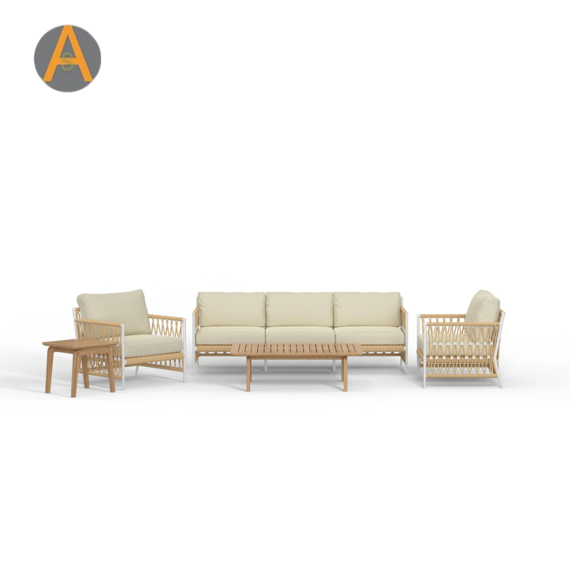 Modern Boho Outdoor Lounge Chair with All-Weather Rope Weaving And Cushions