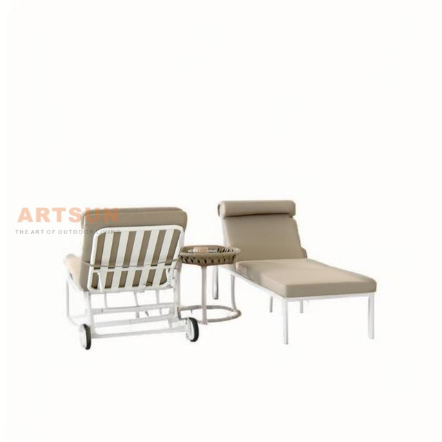 Swimming Poolside Adjustable Outdoor Chaise Lounge with Back Wheel