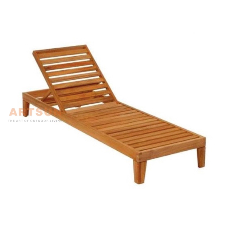 Solid Teak Sun Lounger with Adjustable Backrest for Outdoor Use