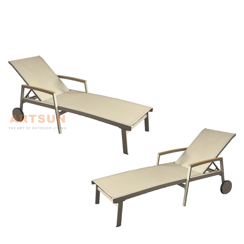 Swimming Pool Reclining Outdoor Aluminum Beach Chaise Lounge with Armrest
