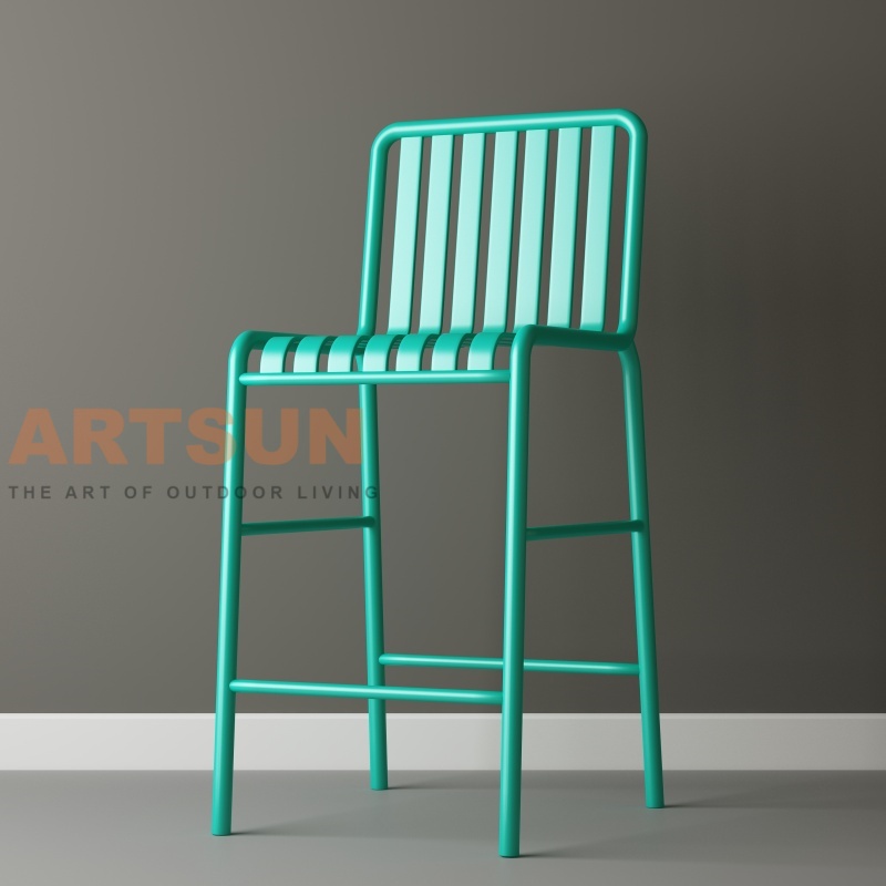 Outdoor Aluminium Bar Chair with Slat Backrest Design for Modern Patio Bar Commercial Projects