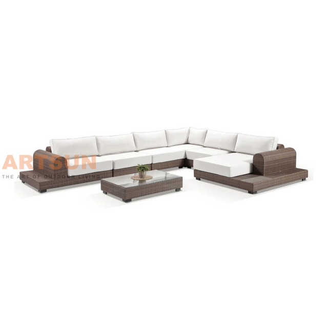 Modern European Outdoor Rattan Sectional Sofa Set with Coffee Table