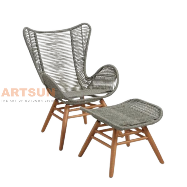 Wingback Rope Lounge Chair with Ottoman
