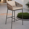 Modern Rope Woven Outdoor Bar Stool with Cushioned Seat and Aluminum Frame