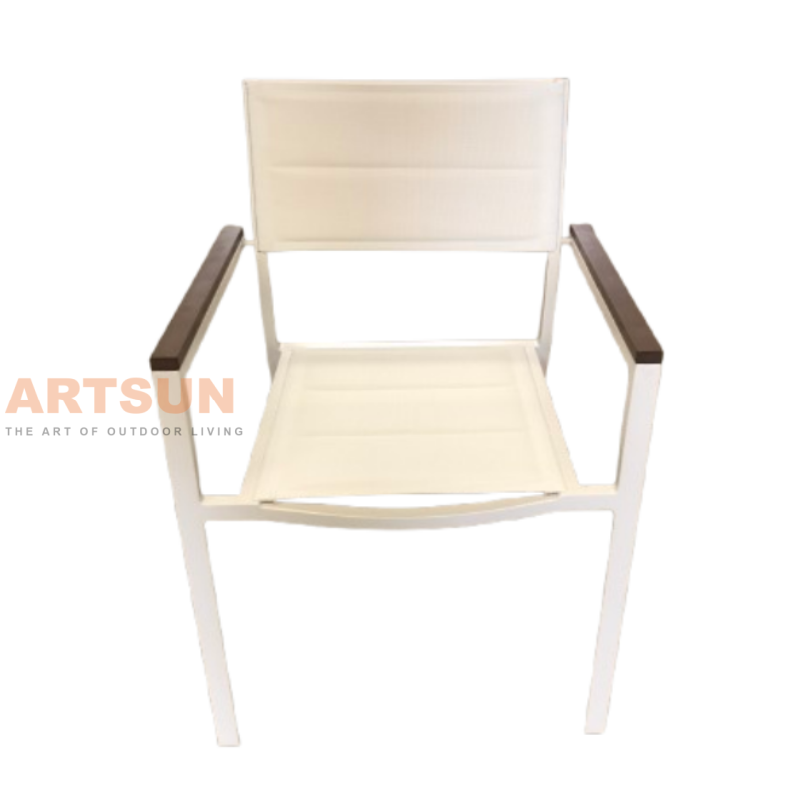 White Breathable Design Stackable Dining Chair for Poolside with Teslin Fabric