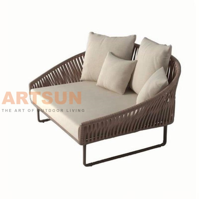 Modern Rope Outdoor Loveseat with Aluminum Base and Soft Cushions