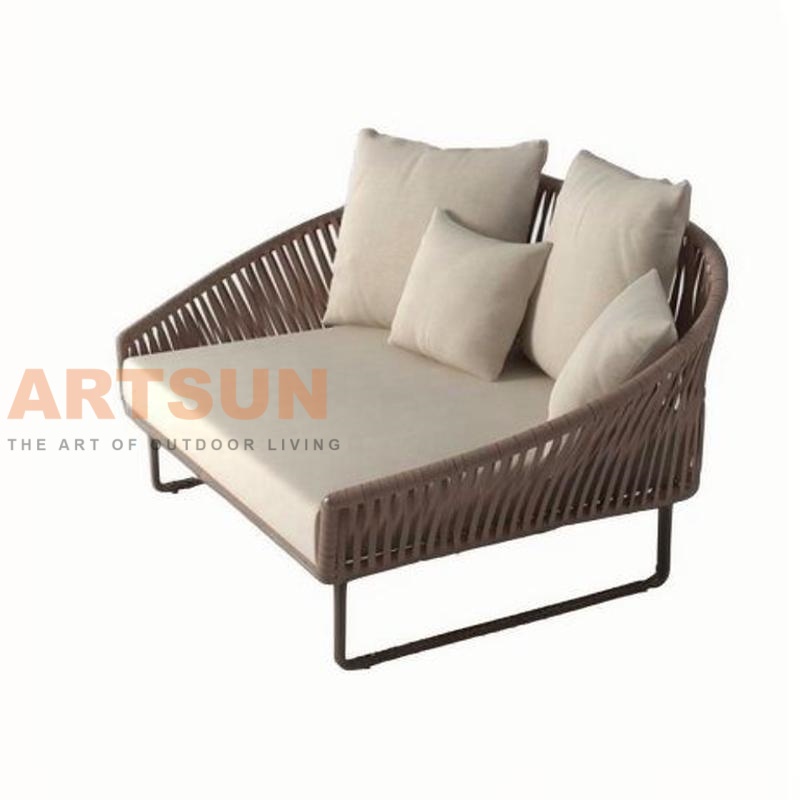 Modern Rope Outdoor Loveseat with Aluminum Base and Soft Cushions
