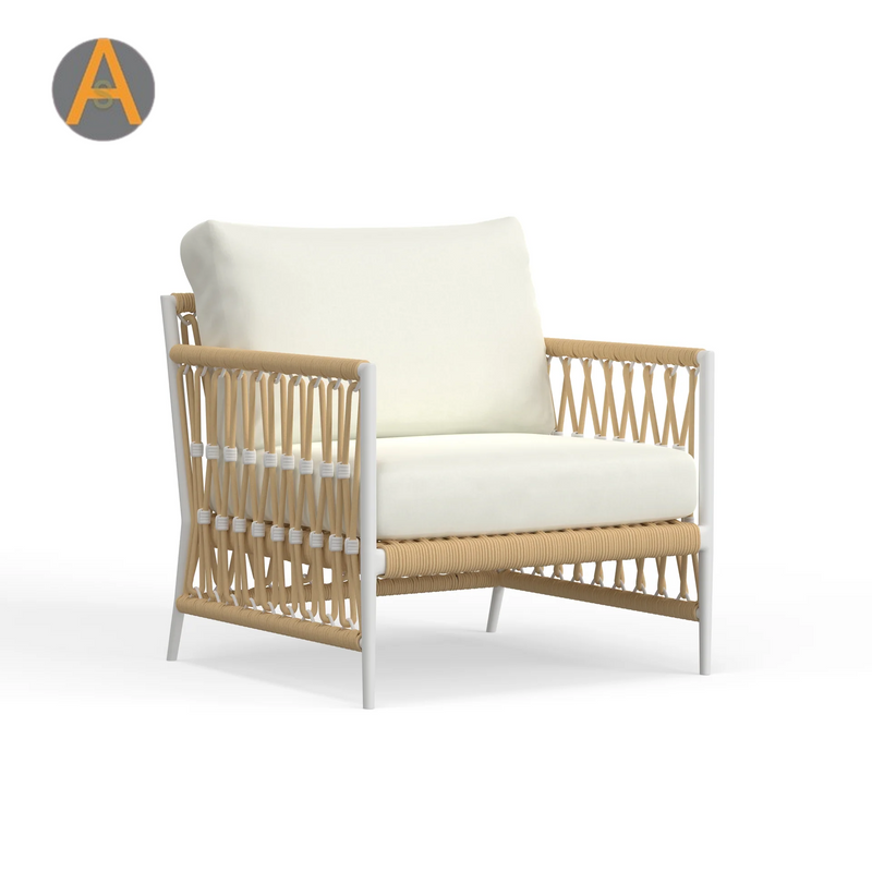 Modern Boho Outdoor Lounge Chair with All-Weather Rope Weaving And Cushions