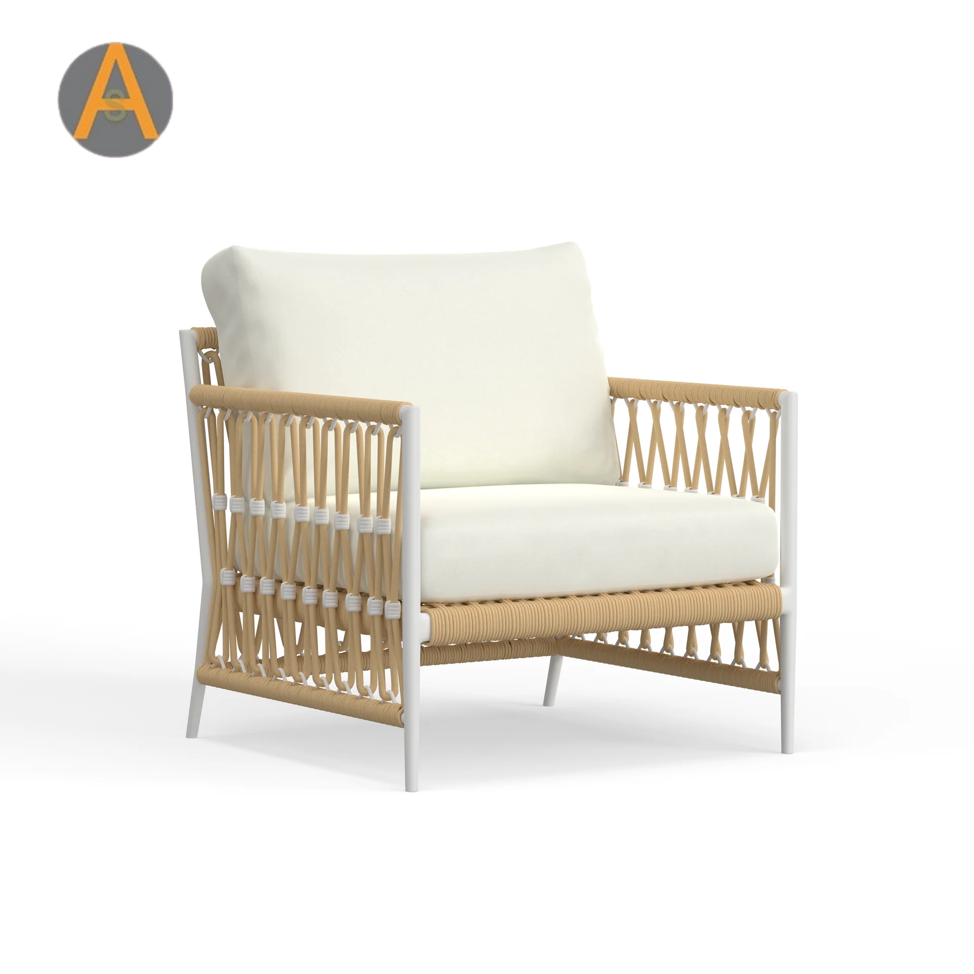 Modern Boho Outdoor Lounge Chair with All-Weather Rope Weaving And Cushions