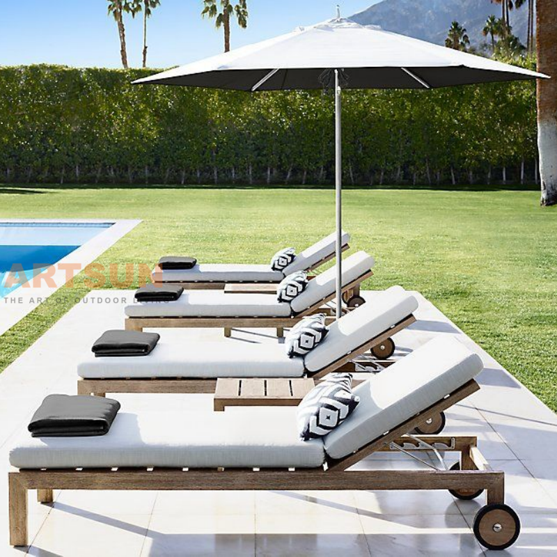 Premium Teak Wood Reclining Sun Lounger for Resort