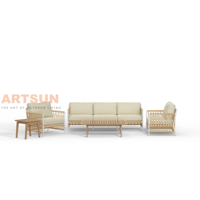 Modern Boho Outdoor Lounge Chair with All-Weather Rope Weaving And Cushions