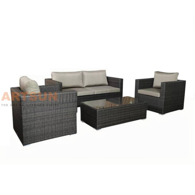 European Leisure Rattan Sofa Set with Cushions and Coffee Table