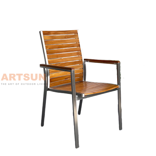 Stainless Steel Outdoor Dining Chair with Teak Wood