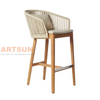 Stylish Outdoor Teak Wood Bar Chair with Woven Rope Armrest for Patio Resort & Rooftop Bar