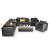 Outdoor Rattan Corner Dining Sofa Set with Cushions and Glass Top Table