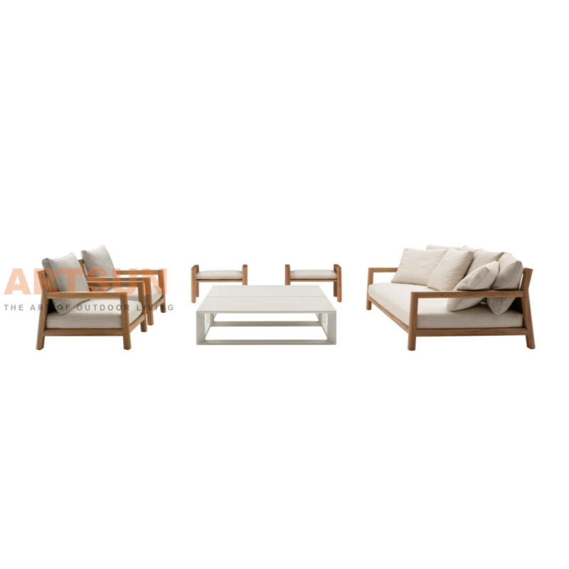 Luxury Sectional Teak Wood Outdoor Sofa for Waiting Room