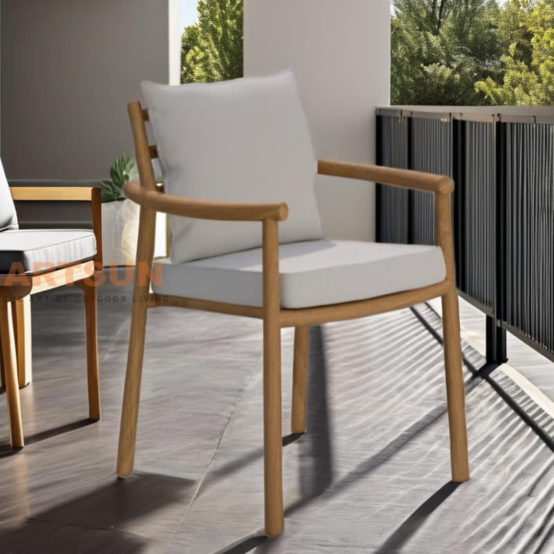 Outdoor Dining Chair with Teak Wood Frame and Cushions 