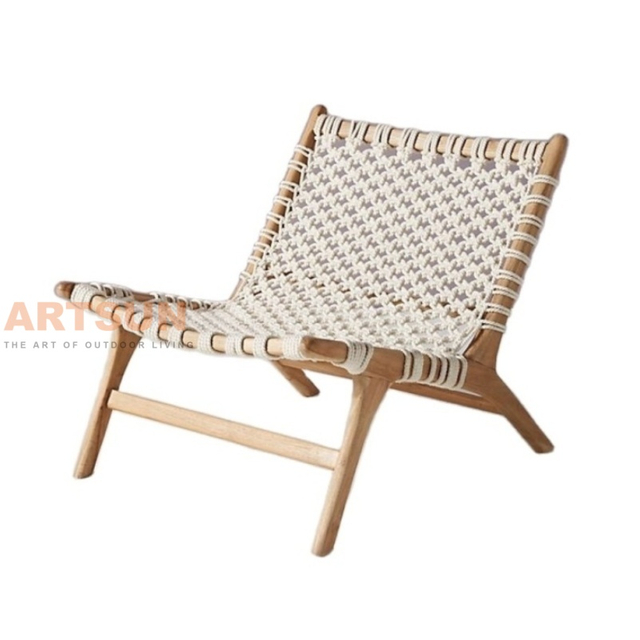 Outdoor Woven Rope Lounge Chair with Teak Wood Frame