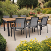 Aluminum Outdoor Dining Table with Teak Wood Top & Teslin Fabric Chairs
