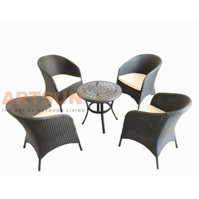 Rattan Dining Chairs with Cast Aluminum Table