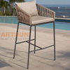 Modern Rope Woven Outdoor Bar Stool with Cushioned Seat and Aluminum Frame