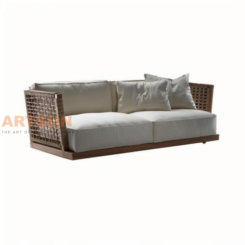 Modern Teak Outdoor Sofa with Grid Design