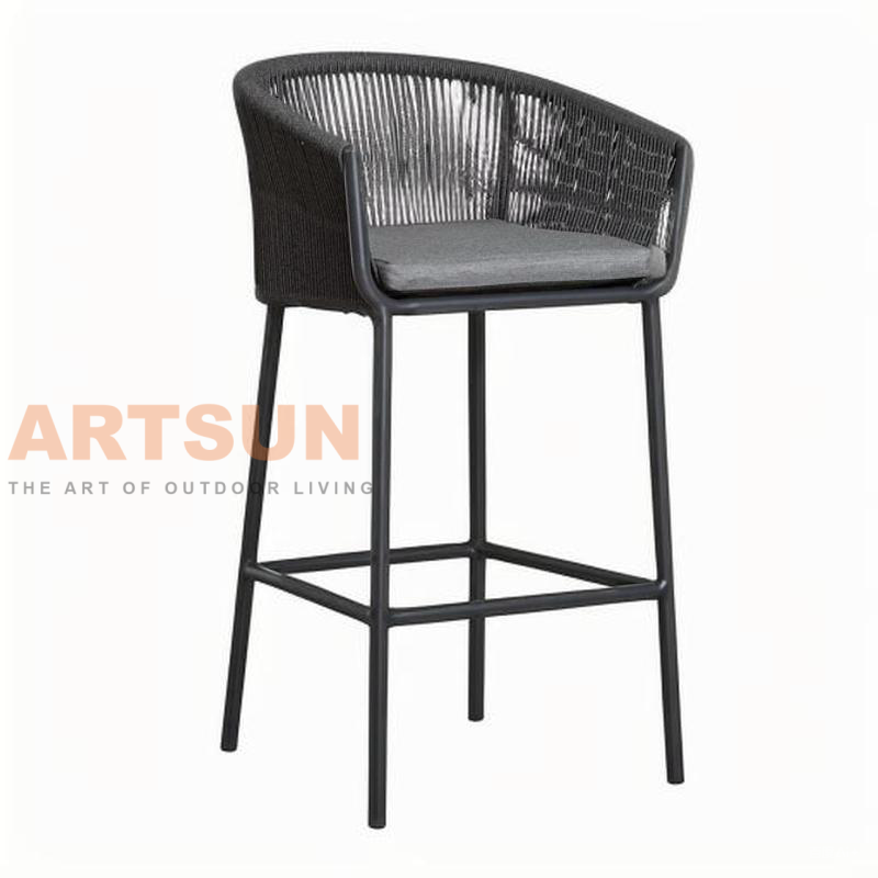 Luxury Outdoor Bar Chair with Handwoven Rope and Comfortable Seat