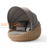 Round Rattan Daybed with Stretchable Canopy