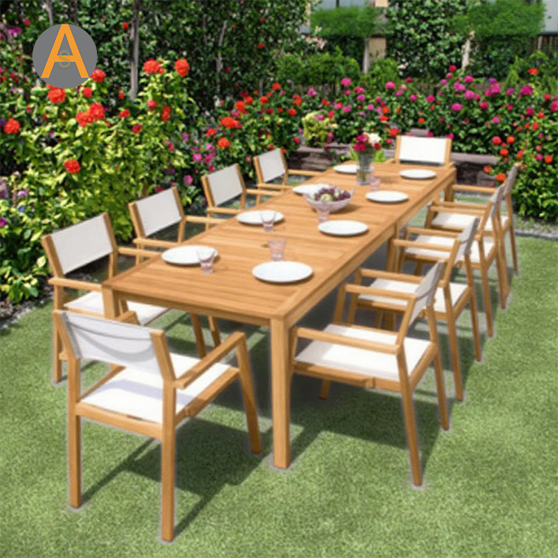 Sturdy Rectangular Teak Wood Outdoor Dining Table Set