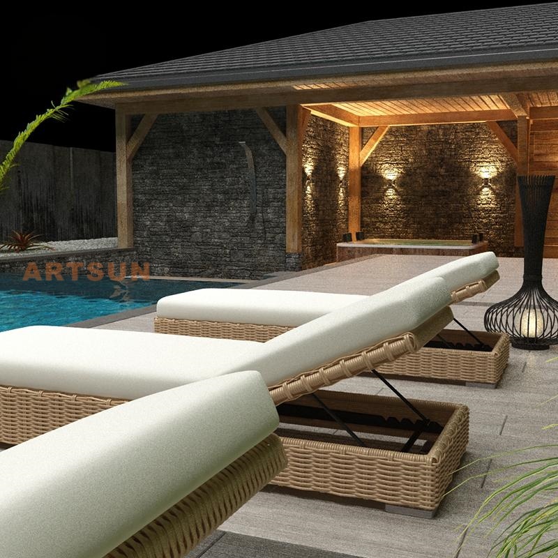 Hotel Reclining Weaving Wicker Sun Bed Sun Lounger