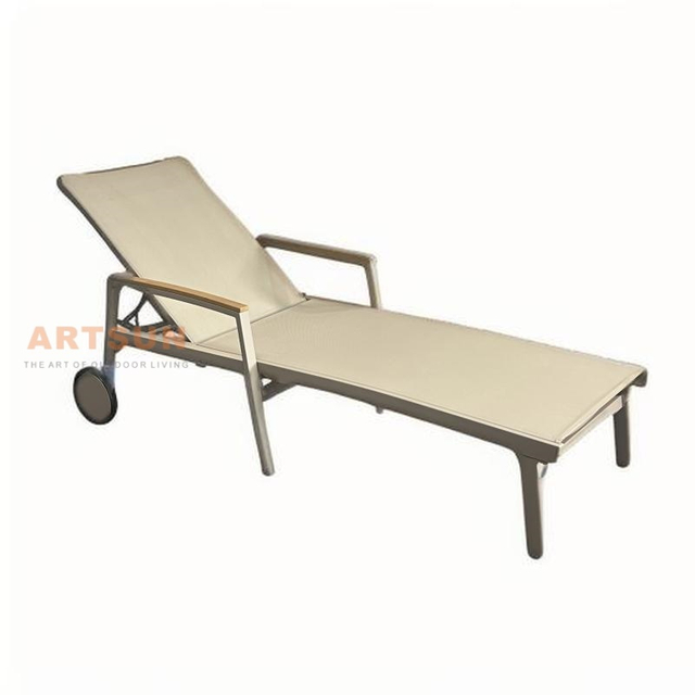 Swimming Pool Reclining Outdoor Aluminum Beach Chaise Lounge with Armrest