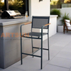 Outdoor Bar Chair with Teslin Fabric Backrest and Teak Accent Armrest