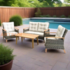 High-End Patio Outdoor Rattan Sofa Set with Wooden Armrests and Coffee Table