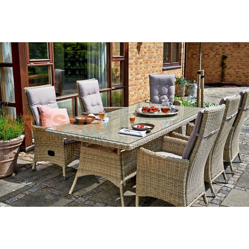 Rattan Dining Set with Tempered Glass Table Top and High Back Rattan Dining Chairs