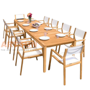 Teak Outdoor Dining Set with Sling Chairs