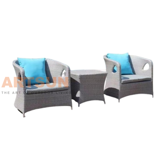 Rattan Coffee Table Set with 2 Rattan Chairs