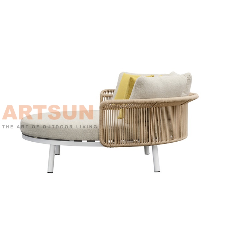 Luxury Round Outdoor Daybed with Handwoven Rope and Soft Cushions