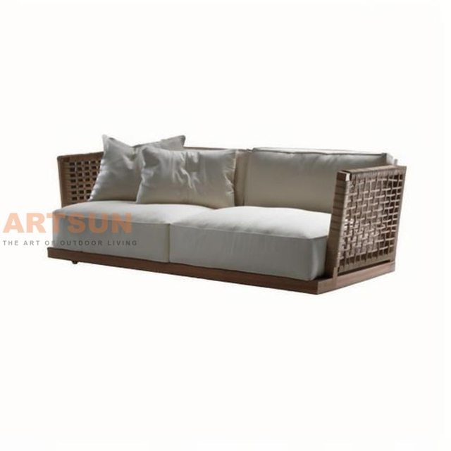 Modern Teak Outdoor Sofa with Grid Design