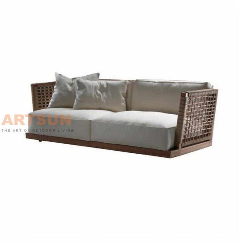 Modern Teak Outdoor Sofa with Grid Design