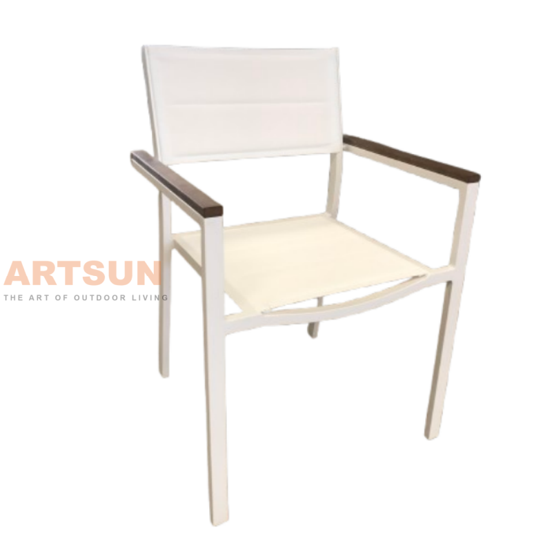 White Breathable Design Stackable Dining Chair for Poolside with Teslin Fabric