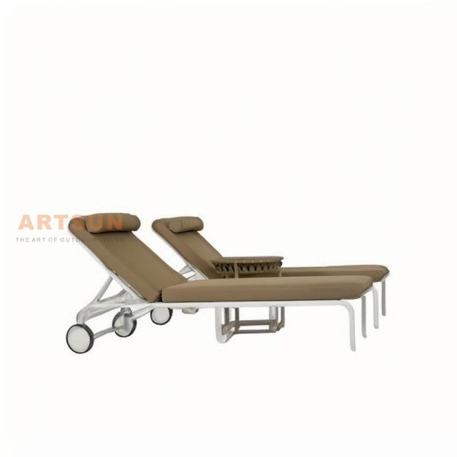 Swimming Poolside Adjustable Outdoor Chaise Lounge with Back Wheel