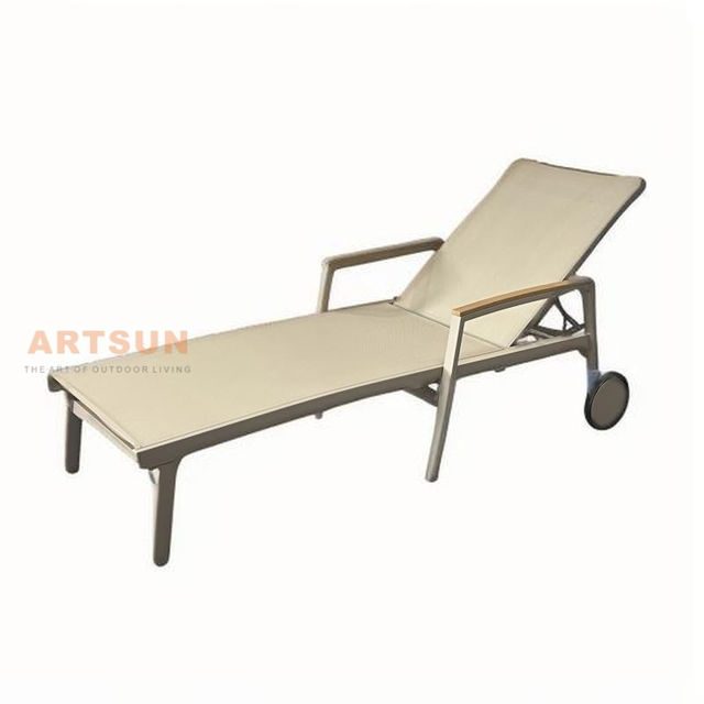 Swimming Pool Reclining Outdoor Aluminum Beach Chaise Lounge with Armrest