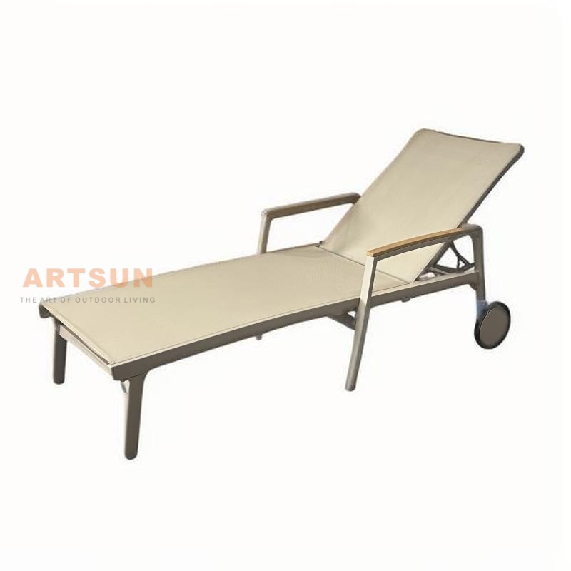 Swimming Pool Reclining Outdoor Aluminum Beach Chaise Lounge with Armrest