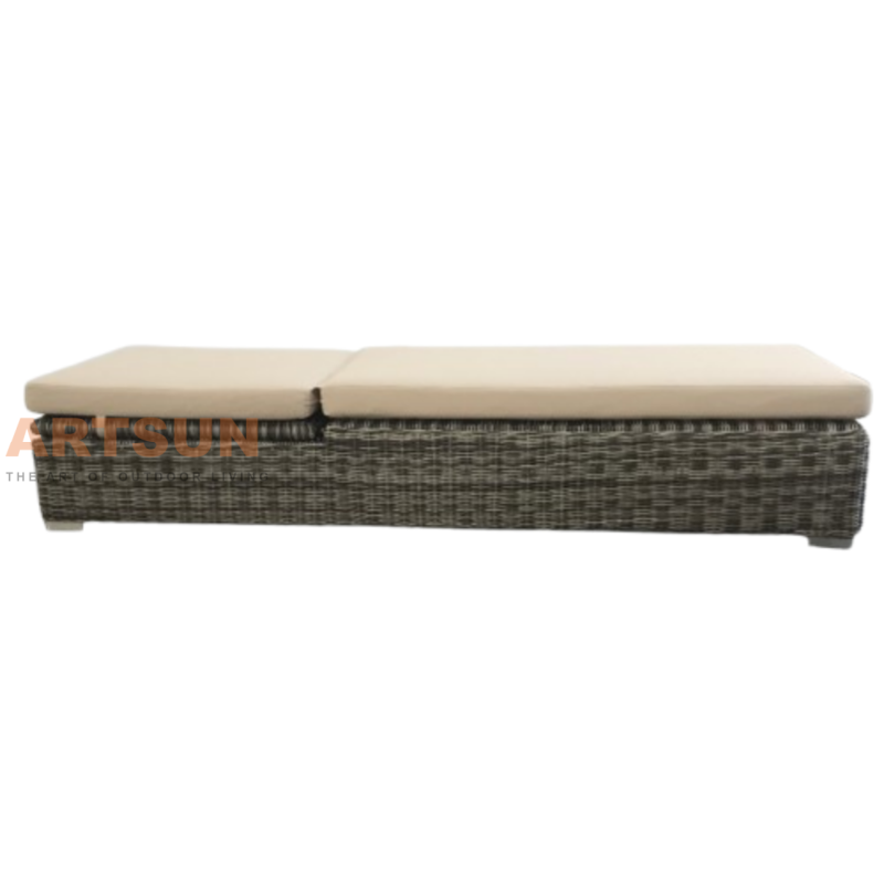  Reclining Synthetic Rattan Sun Lounger for Hotel Villa with Cushion