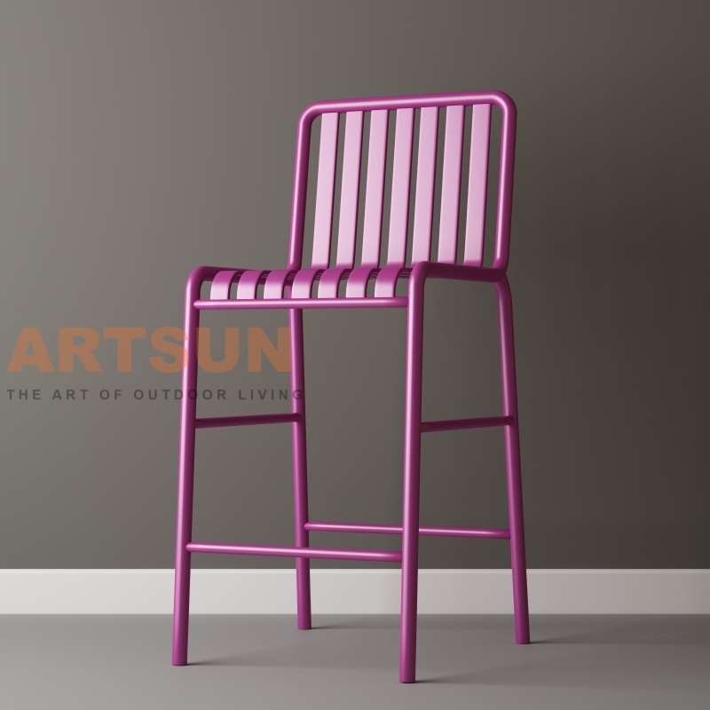 Outdoor Aluminium Bar Chair with Slat Backrest Design for Modern Patio Bar Commercial Projects