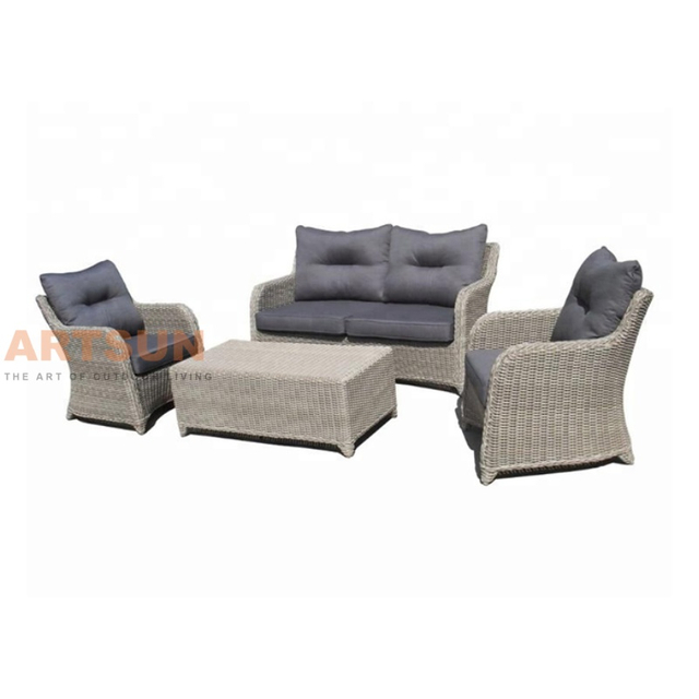 Outdoor Rattan Sofa Set with Cushions and Coffee Table – 4 Piece Patio Furniture
