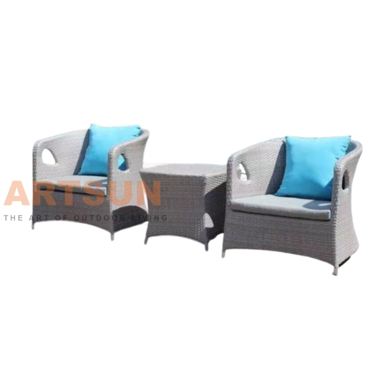 Rattan Coffee Table Set with 2 Rattan Chairs