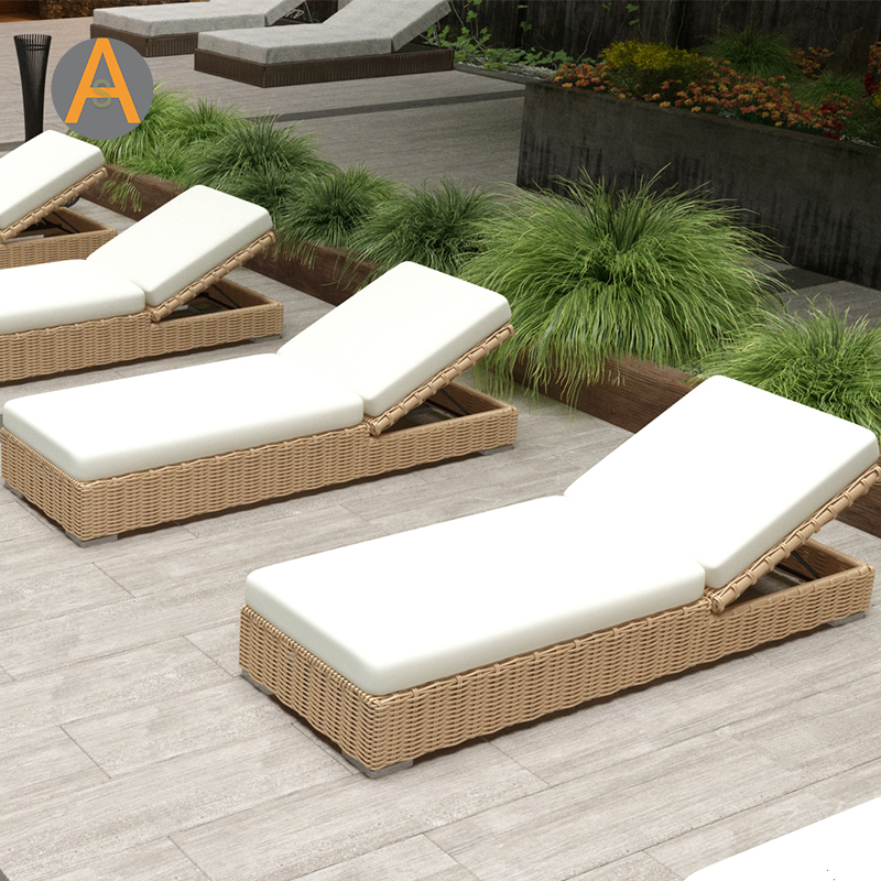 Reclining Wicker Sun Bed Sun Lounger for Outdoor Pool