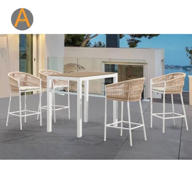 Most Favorable Rope Woven Patio Balcony Bar Table Set